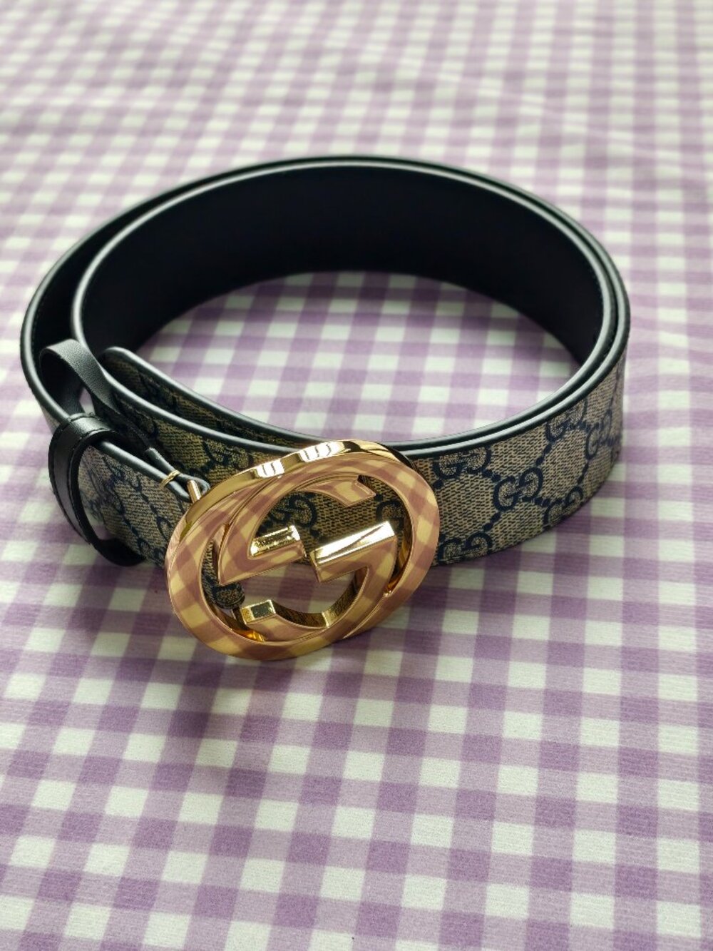 Gucci GG Monogram Belt Gold Interlocking G Buckle Size 90(36) - Picture 2 of 9